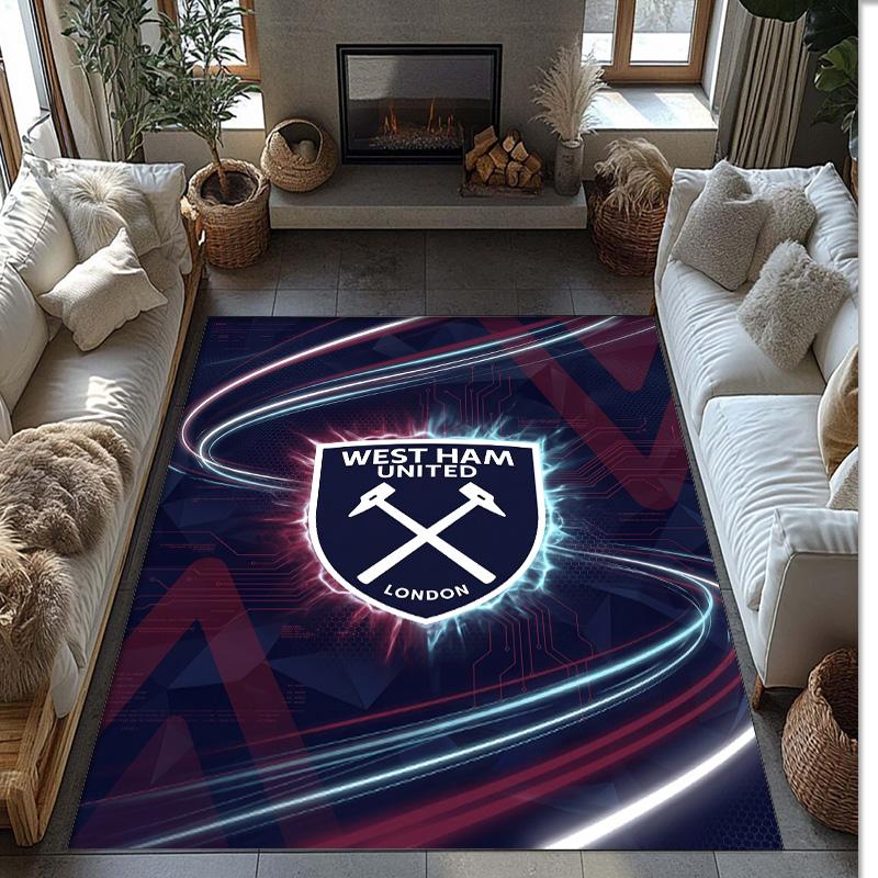 Tappeto in Velluto di Cristallo con Stampa del West Ham United Football, Comodo Assorbente d'Acqua Antiscivolo Tappeto per Pavimenti Interni