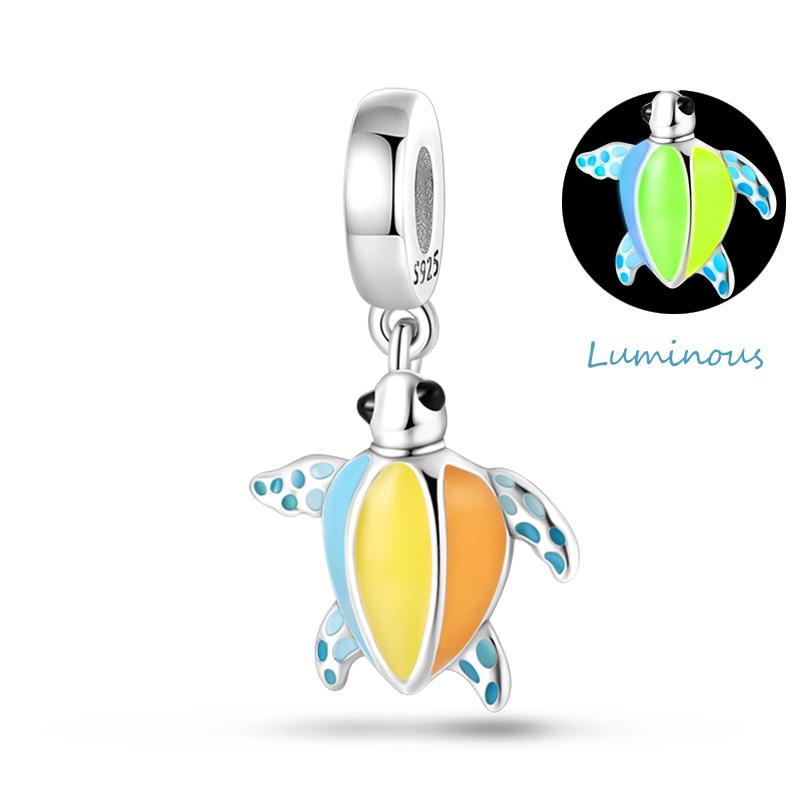 Copper Jellyfish Dolphin Turtle Starfish Shell Luminous Ocean Series Charms Beads Fit 3Mm Original Bracelets Diy Jewelry