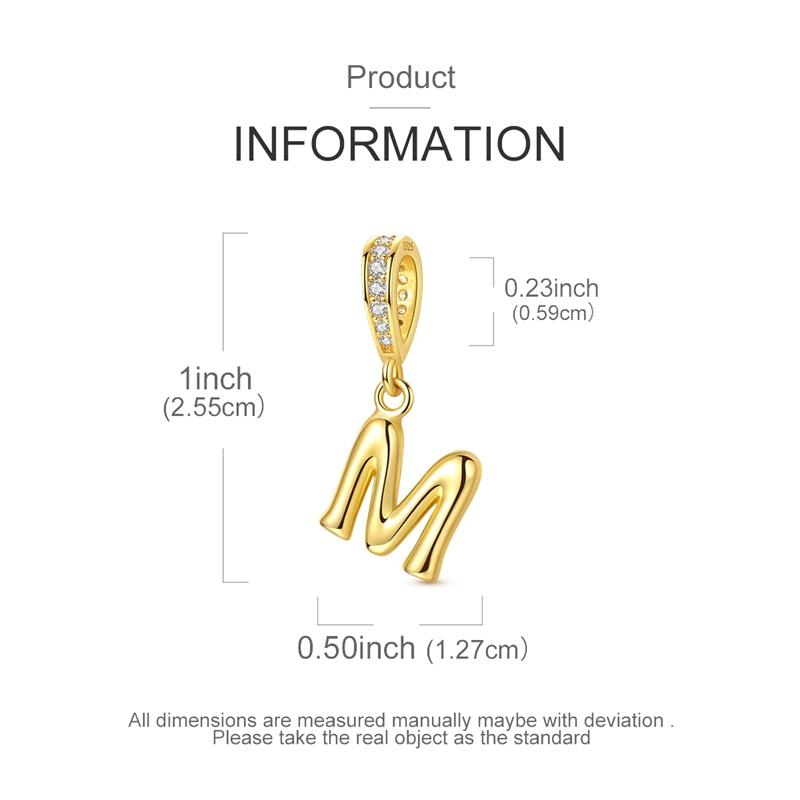 Copper Golden Letter M Charms Fit Original Bracelet Making Gift For Woman Jewelry Diy Fashion Pendant