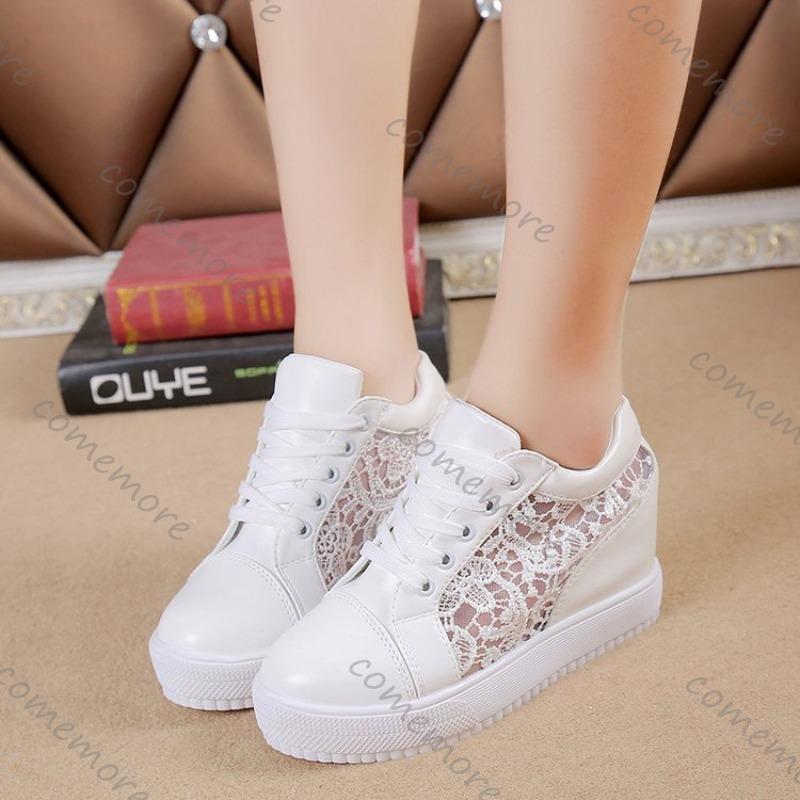 Comemore Spring and Summer White Sneakers Shoes Casual Increased Height Mesh Breathable Sports Women's Shoes Flat Bottom Tennis