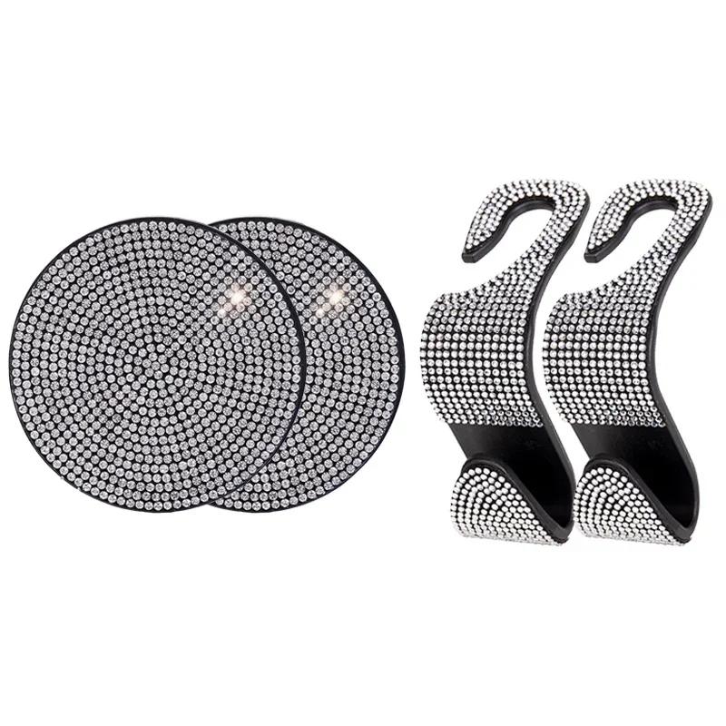 Universal Car Seat Back Hook Pad Hanger Rhinestone Inlaid Water Cup Pad Mount Storage Holder Car Interior Decor Auto Accessorie