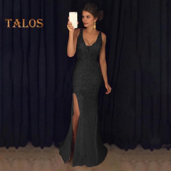 Ženy Večerní šaty Výstřih Síťovina Patchwork Flitr Bez rukávů Dělený lem Mořská panna Tvar Slim Fit Ples Party Banket Nevěsta Maxi šaty