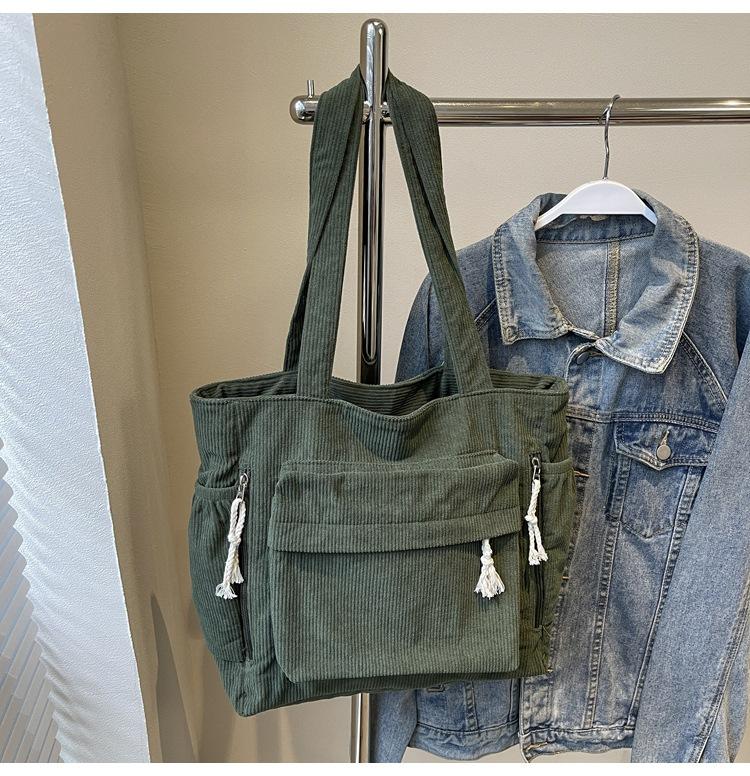 

Multi-pocket Women s Bag Corduroy Shoulder Bag Large Capacity Simple Handbag For Female Shopping Bag