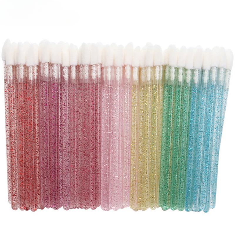 50Pcs Disposable Crystal Lip Brush Lipstick Gloss Wands Eyelash Spoolies Lash Extension Cleaning Applicator Micro Makeup Tools