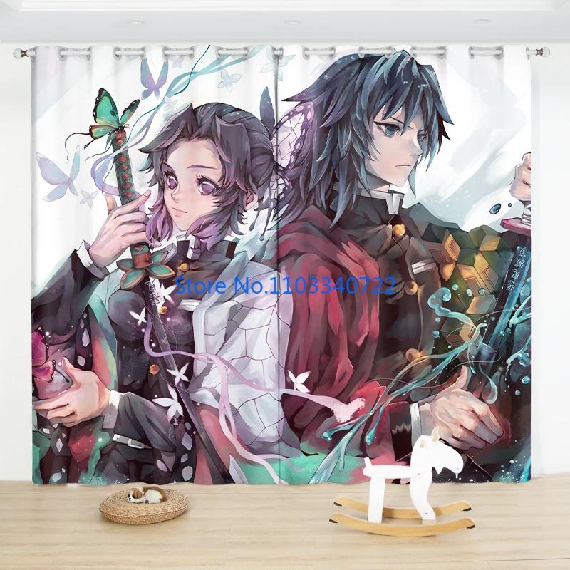 Girl Demon Slayer Giyuu Anime Window Curtain Print Curtains Living Room Bedroom Size Kids Gift Blackout Made Of Polyester Great Decor