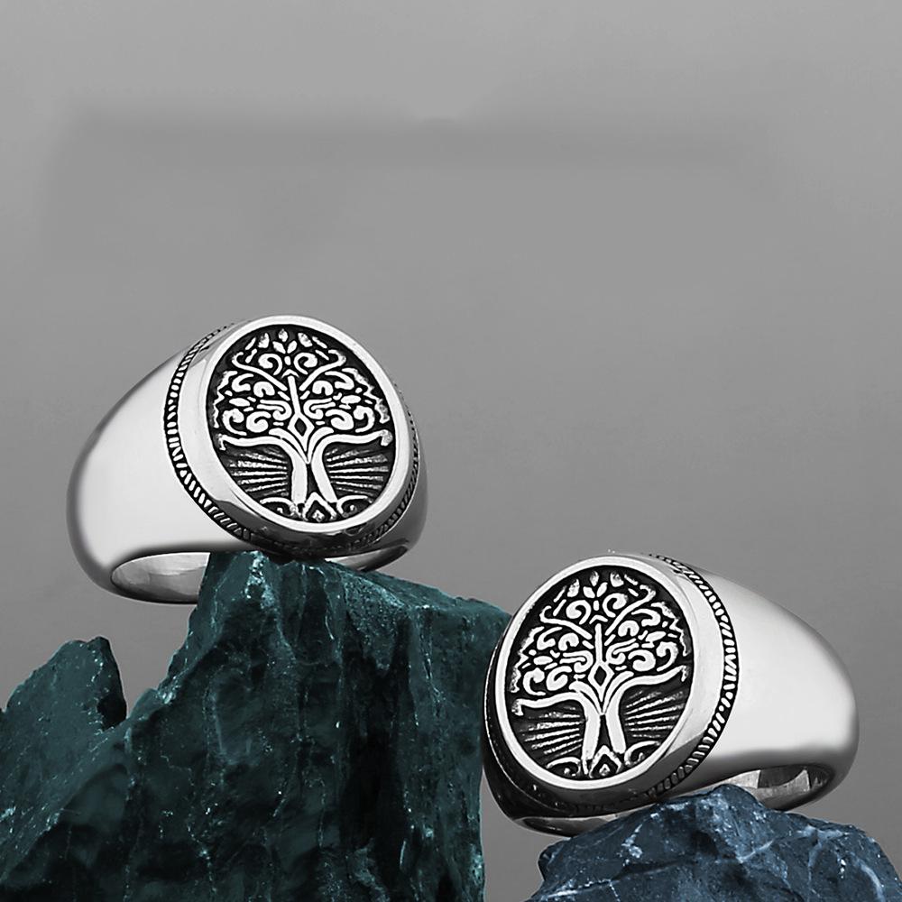 Stainless Steel Tree of Life Ring Titanium Steel Men's Viking Vintage Ring Accessories