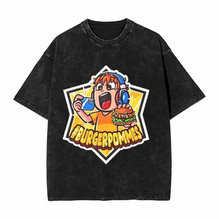 New Adult Kurzarm BURGER POMMES Cartoon Aufdruck Locker Pullover