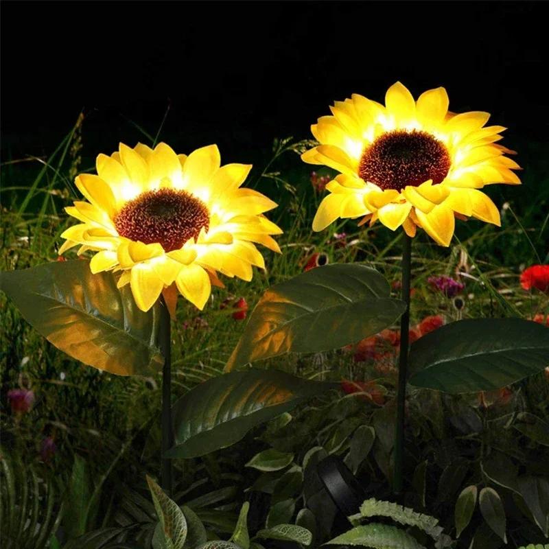 LED Solar Simulation Sunflower Lights Garden Yard Lawn Night Lights Sunflower Solar Lamp Landscape Home Decorative Flower Lights 1pcs
