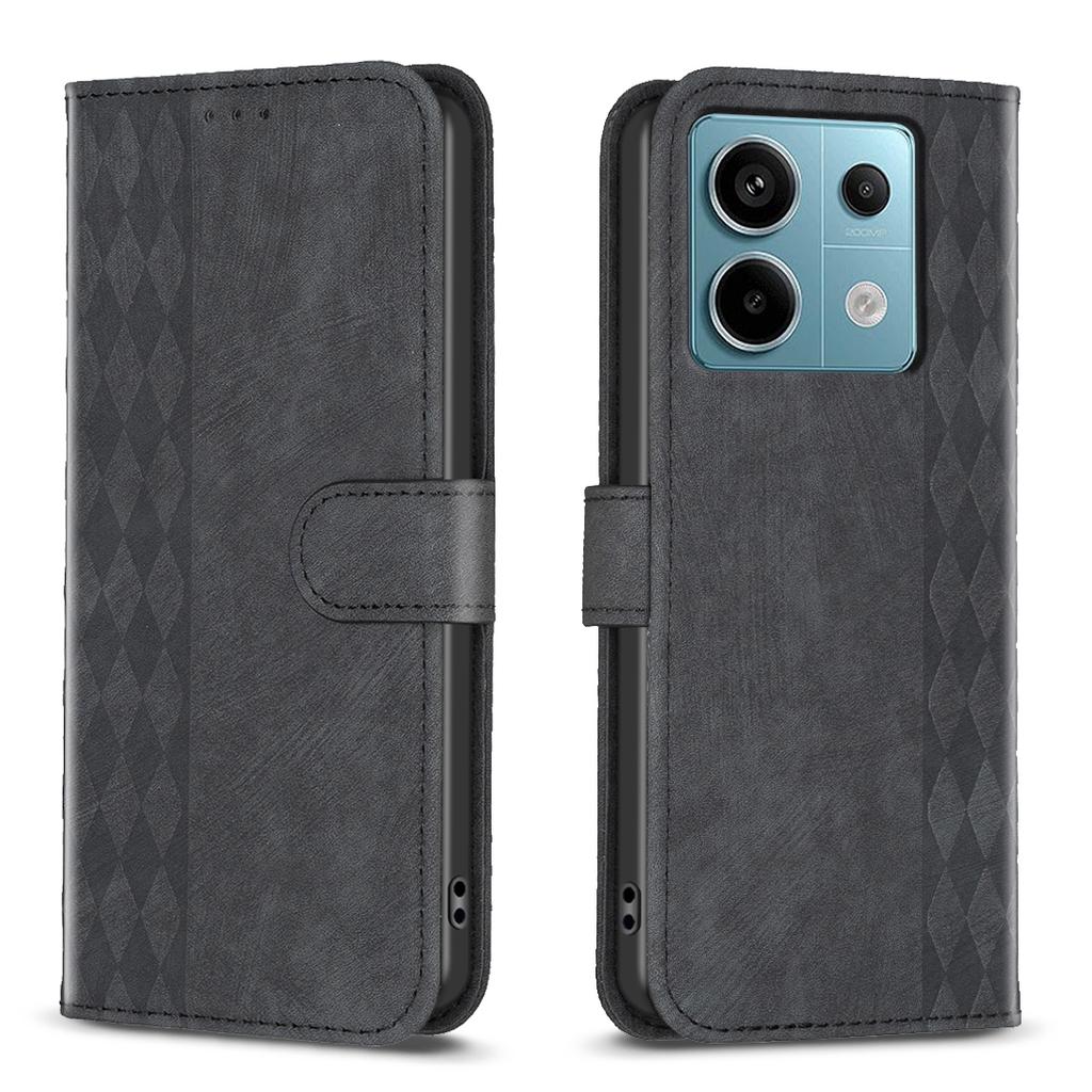 For Xiaomi Redmi Note 13 Pro 5G/Poco X6 5G Leather Case Grid Pattern Folio Wallet Phone Cover