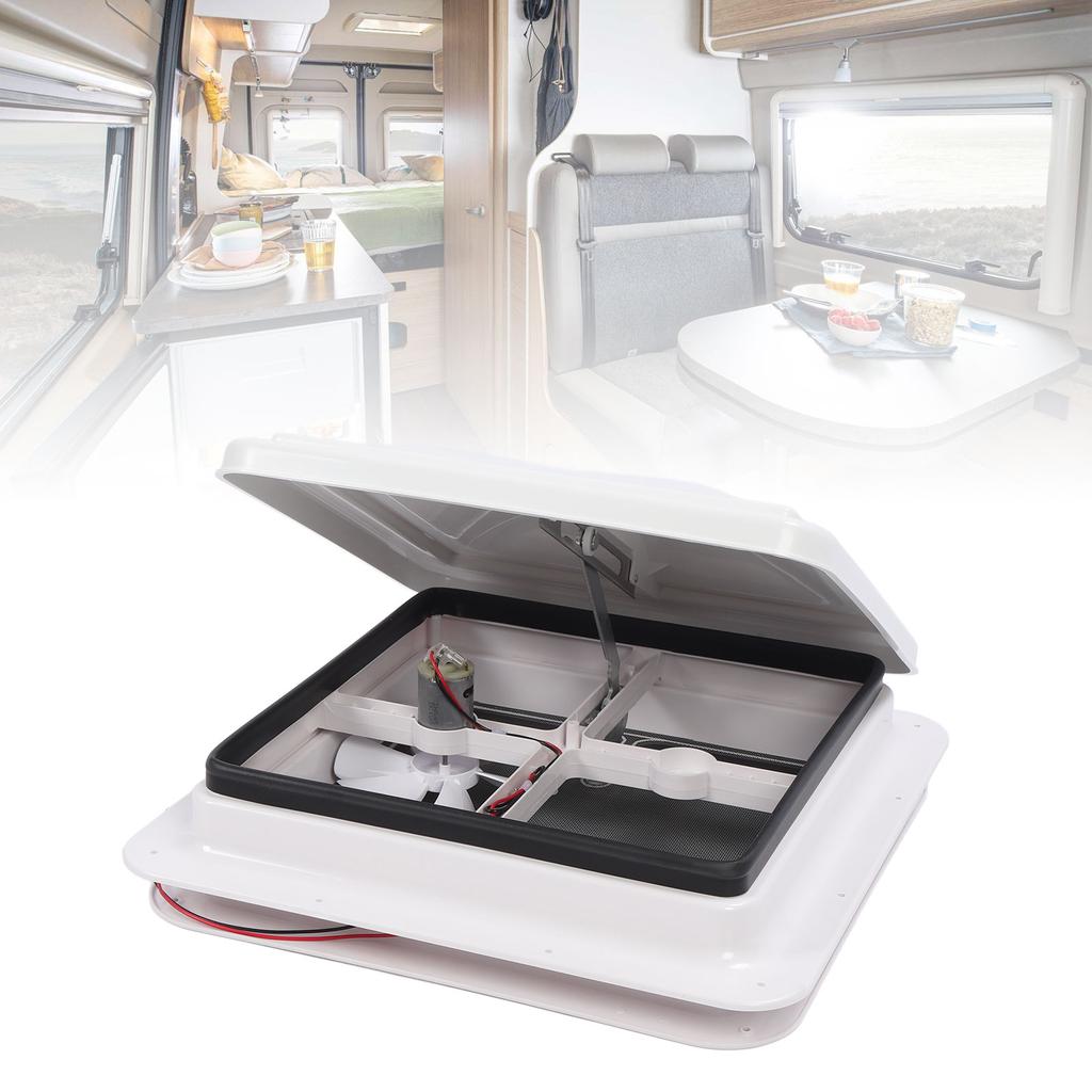 13.39 X 13.39 In RV Roof Vent with Fly Screen and Support Rod Tight Sealing Water Resistant Motorhome Ceiling Vent Fan