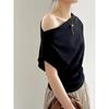 Damen Sommer Asymmetrisches Off-Shoulder Wasserfallkragen Modals Baumwoll T-Shirt