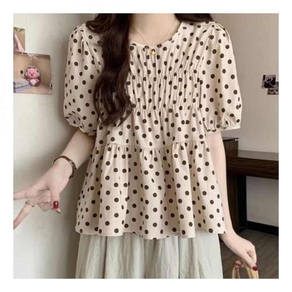 Navava Short Sleeve Blouse Romantic Dot Shirring Puff Nb2261