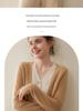 2025 Fall/Winter Women's Color Block V-Neck Cashmere Faux Two-Piece Cardigan