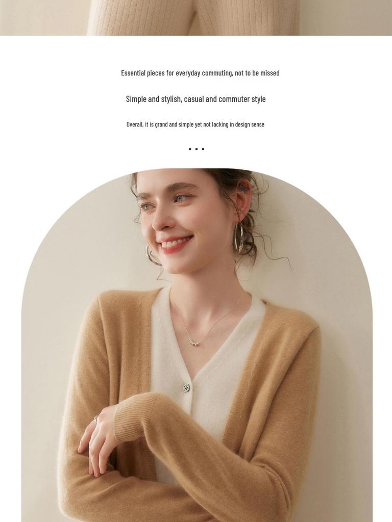 2025 Fall/Winter Women's Color Block V-Neck Cashmere Faux Two-Piece Cardigan