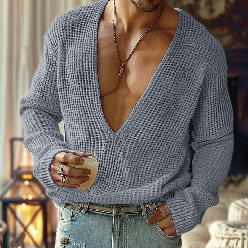 

INCERUN Мужские прозрачные топы с глубоким V-образным вырезом, повседневные футболки с длинным рукавом и сетчатыми вставками 2XL синий