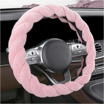 Fluffy Car Steering Wheel Cover, 15 Inches Anti-Slip Round Fuzzy Winter Steering Wheel Protector, Soft Warm Plush Steering Wheel Cover For Women