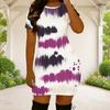 Women Plus Size Round Neck Short Sleeve Multicolor Printed Fitted Mini Dress