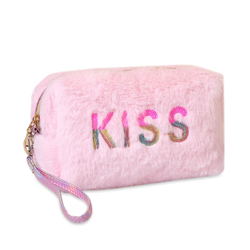 Plush Makeup Bag Portable Travel Toiletry Bag Hand-held Cosmetic Storage Bag with