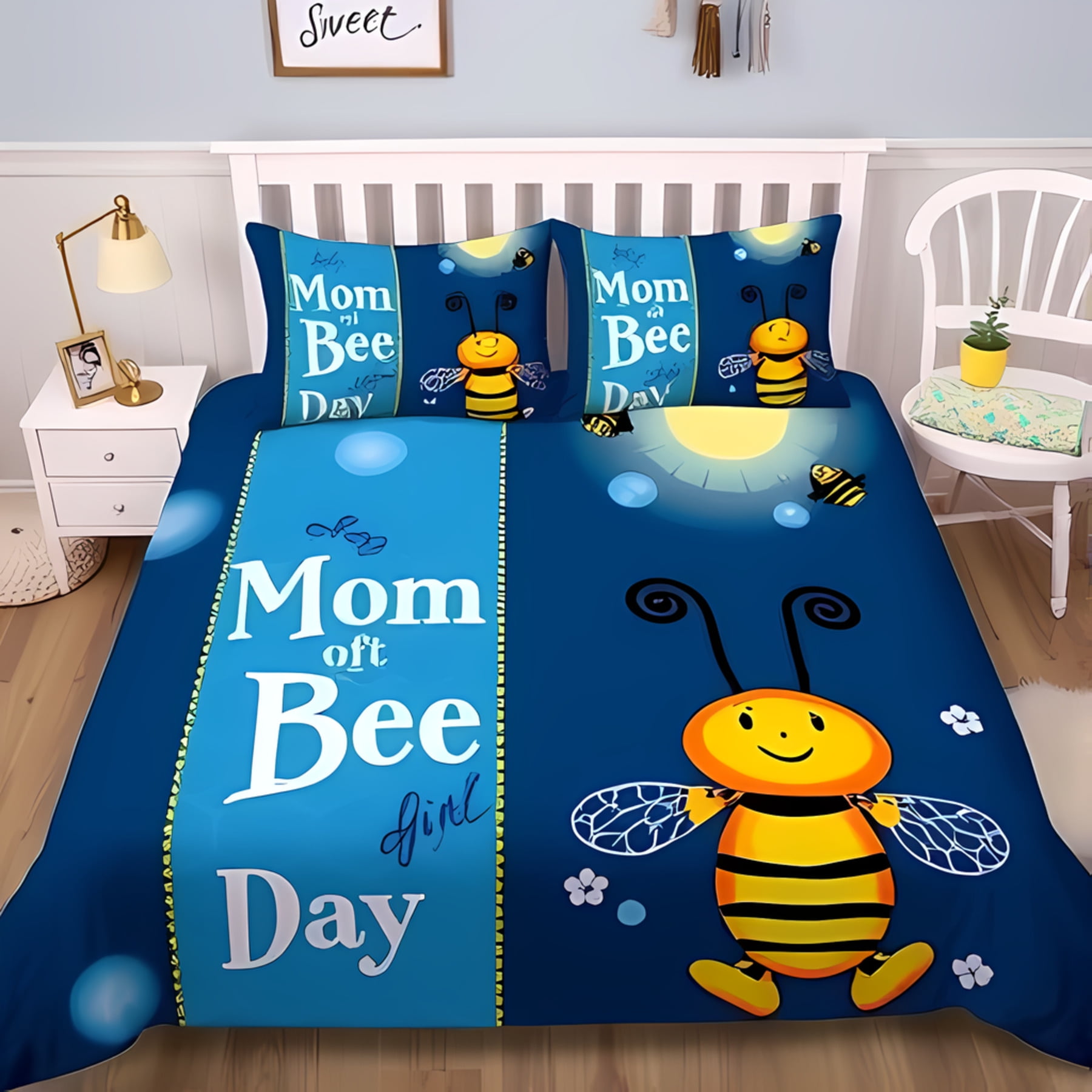 

Comforter Cute Cartoon Bee Queen Sweet Honey Bedding Set Kids Boys Girl Spring Yellow Flying Insect Comfortable Comforter (quilt)-EU Single(135*200cm)3pcs