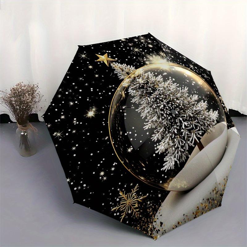 Snow Globe Christmas Tree with Star DecorationUmbrella, Portable 3-Fold Compact Umbrella,Christmas Gift ES622