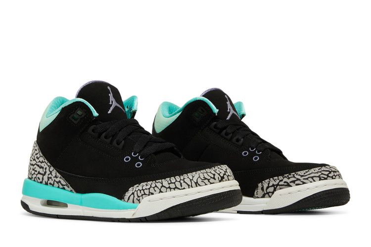 Kids' Sneakers Nike Jordan 3 Retro Bleached Turquoise Mint (GS) Black/Iron Purple-Blchd Trq-Wolf Grey