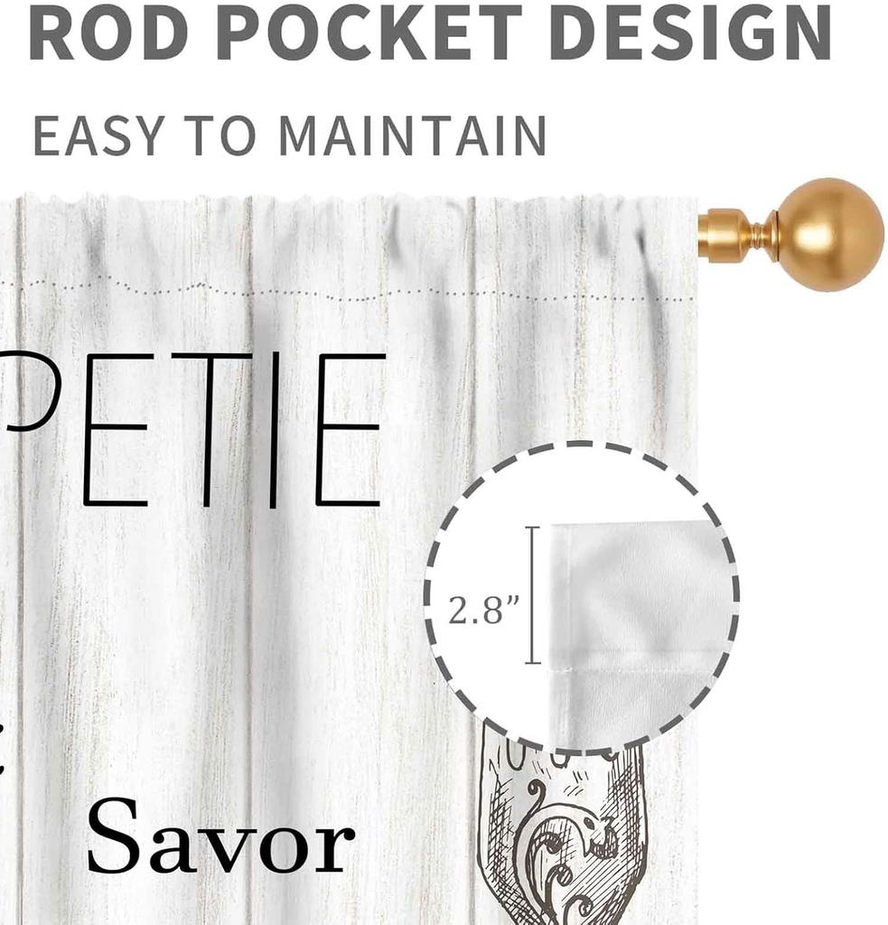 Retro Tableware Kitchen Text Curtain Panels,Distressed Wood Fork Spoon Sweet Home Slogan Full Print Drapes For Bakery Cafe Decor