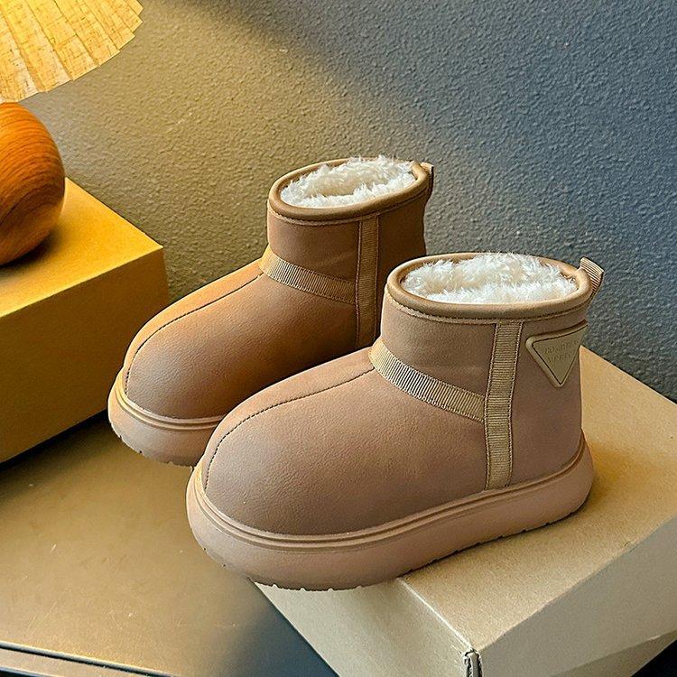 

Детские кожаные водонепроницаемые зимние сапоги для родителей и детей для мальчиков и девочек, теплые, с толстой подошвой, на толстом хлопковом подкладе, зима 2025 38 yards/inner length 23.2cm верблюд