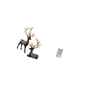 Reindeer Elk Resin Figurine with Miniature Bookcase Double Doors Wood Cabinet Tabletop Animal