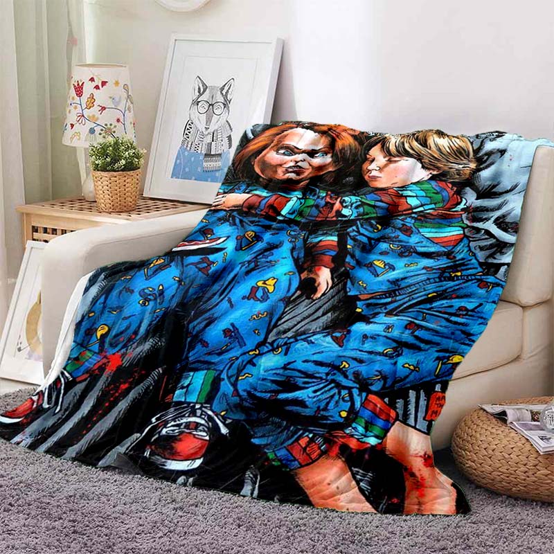 Chucky Child's Play Horror Movie Print Flannel Blanket Cozy Warm Throw Bedroom Sofa Birthday Present Indoor Home Holiday Decor