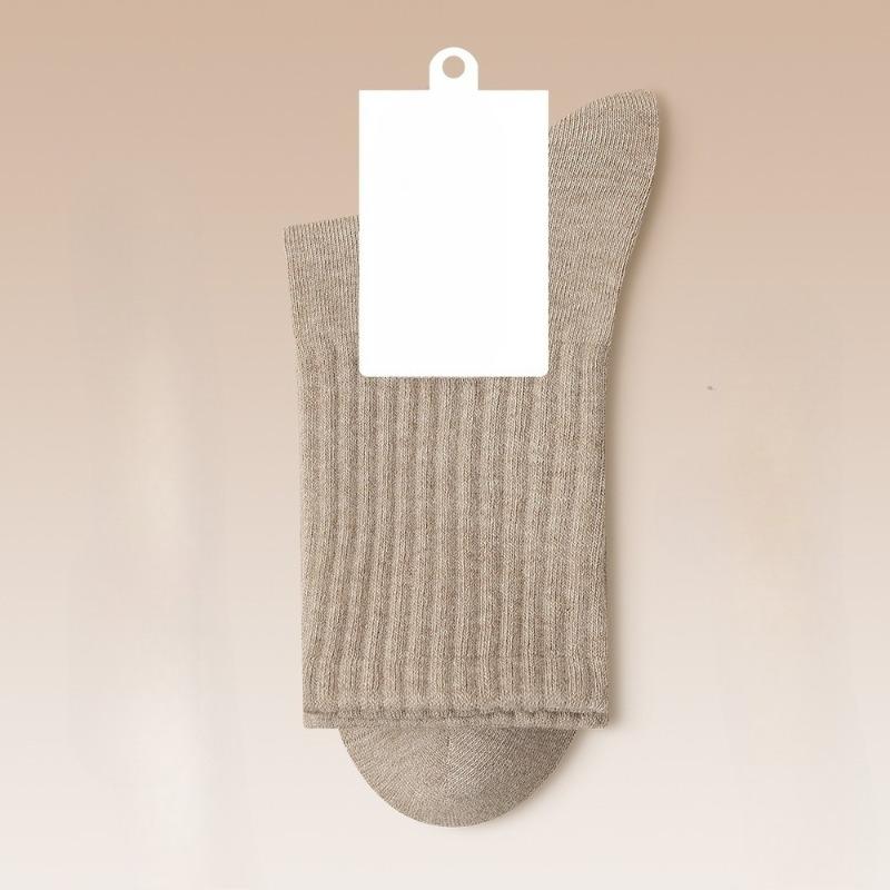 Ladies Spring and Autumn Pure Cotton New Solid Color Rubber Band Antibacterial Sports Leisure Sweat Absorbing Tube Cotton Socks