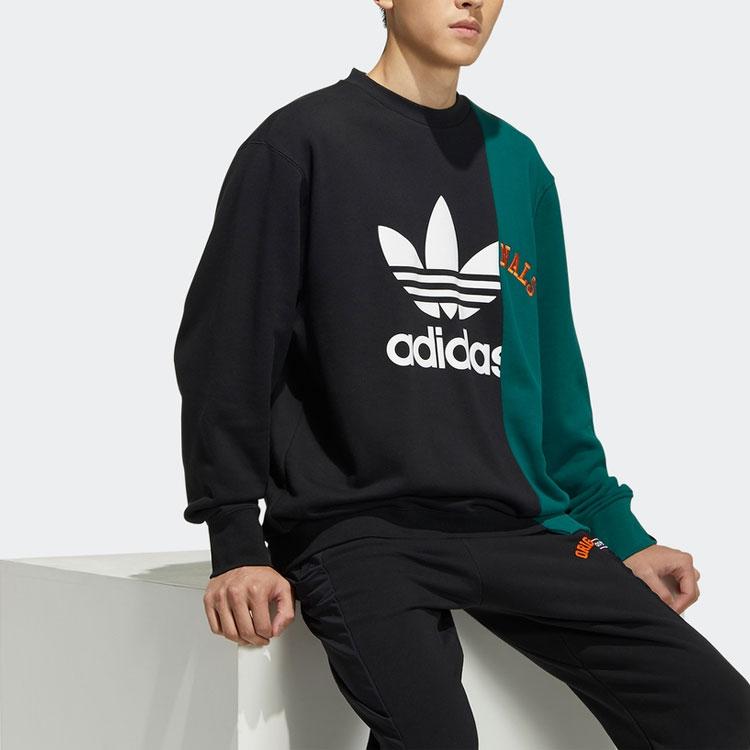 Adidas Originals Logo Print Colorblock Asymmetrical Hem Sweatshirt Men Tops Black HC0379