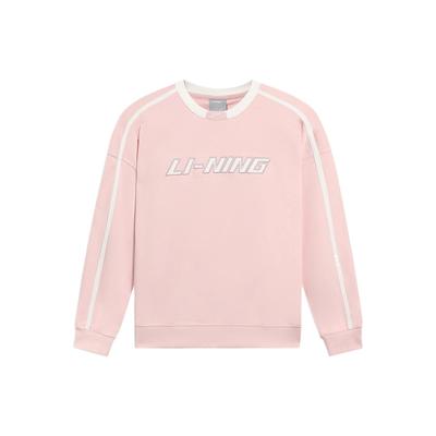 Li-Ning Seria Mody Sportowej Luźna Bluza Pulower z Okrągłym Dekoltem Unisex Top Jasny Różowy AWDRD50-5