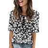 Shirts For Women Trendy Round Neck Button T Shirts Printed  Blouse Half Sleeve Tops For Women