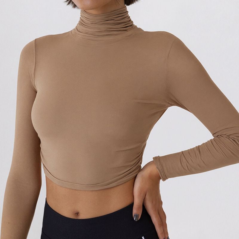

Fall 2025 Nude Feel Tight Crop Top Sports T-shirt Women s Quick-Drying Long Sleeve Yoga Wear Pilates Running Fitness Top Cocoa color XL