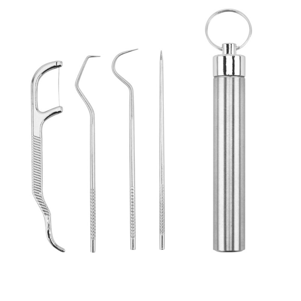 Oral Cleaning Tool Tooth Flosser Seal Storage Box Stainless Steel Toothpick Set Keychain Holder Toothpick Pocket Set Tooth Pick