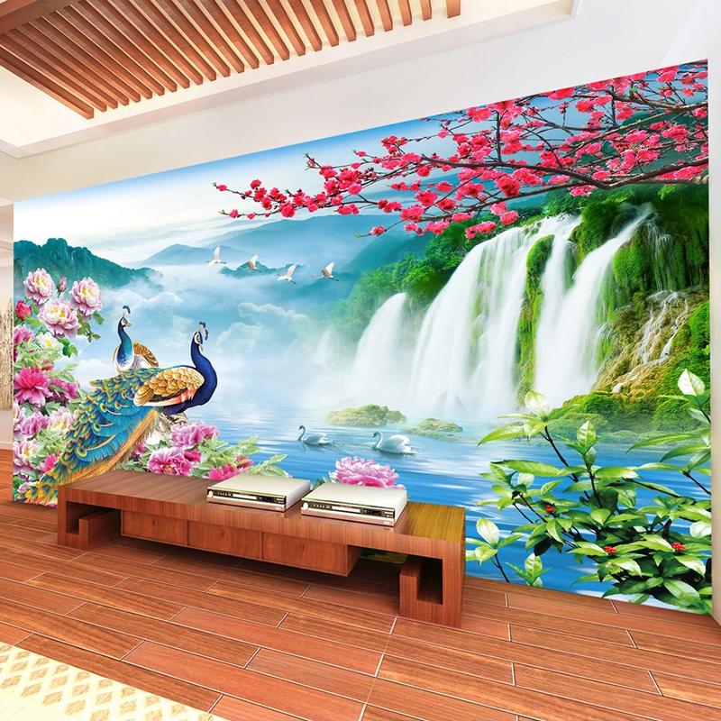 3D Wallpaper Wall Mural Peacock Waterfall Nature Landscape Large Mural Wall Paper For Living Room Art Decoration