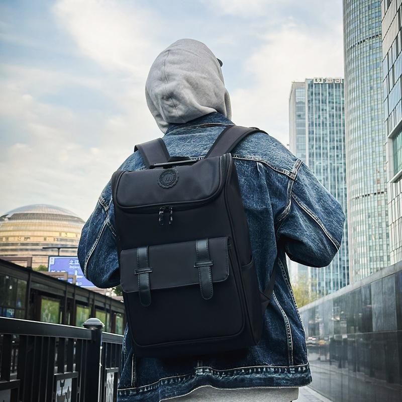 Tide Cool Locomotive Neutral Lock Big Black Bag Backpack Harajufeng Large Capacity Backpack