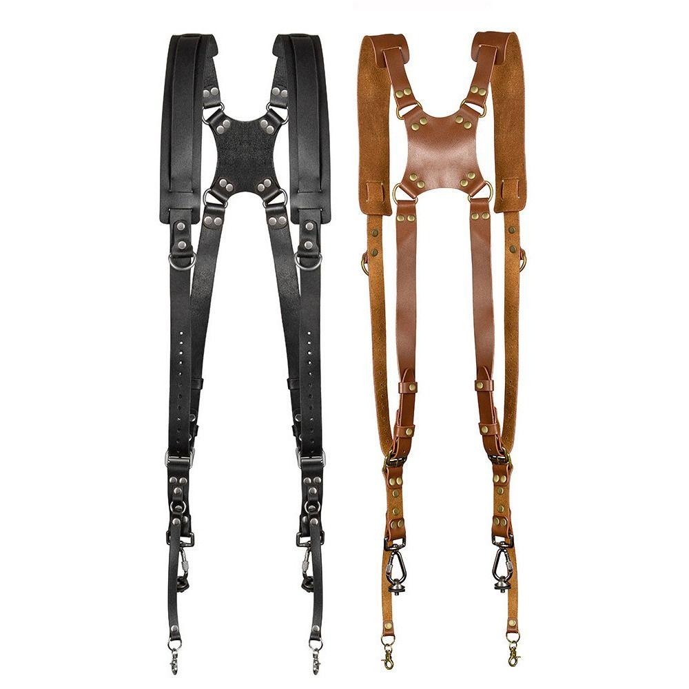 

Adjustable Leather Camera Strap Double Shoulder Camera Shoulder Strap Photographer чорний