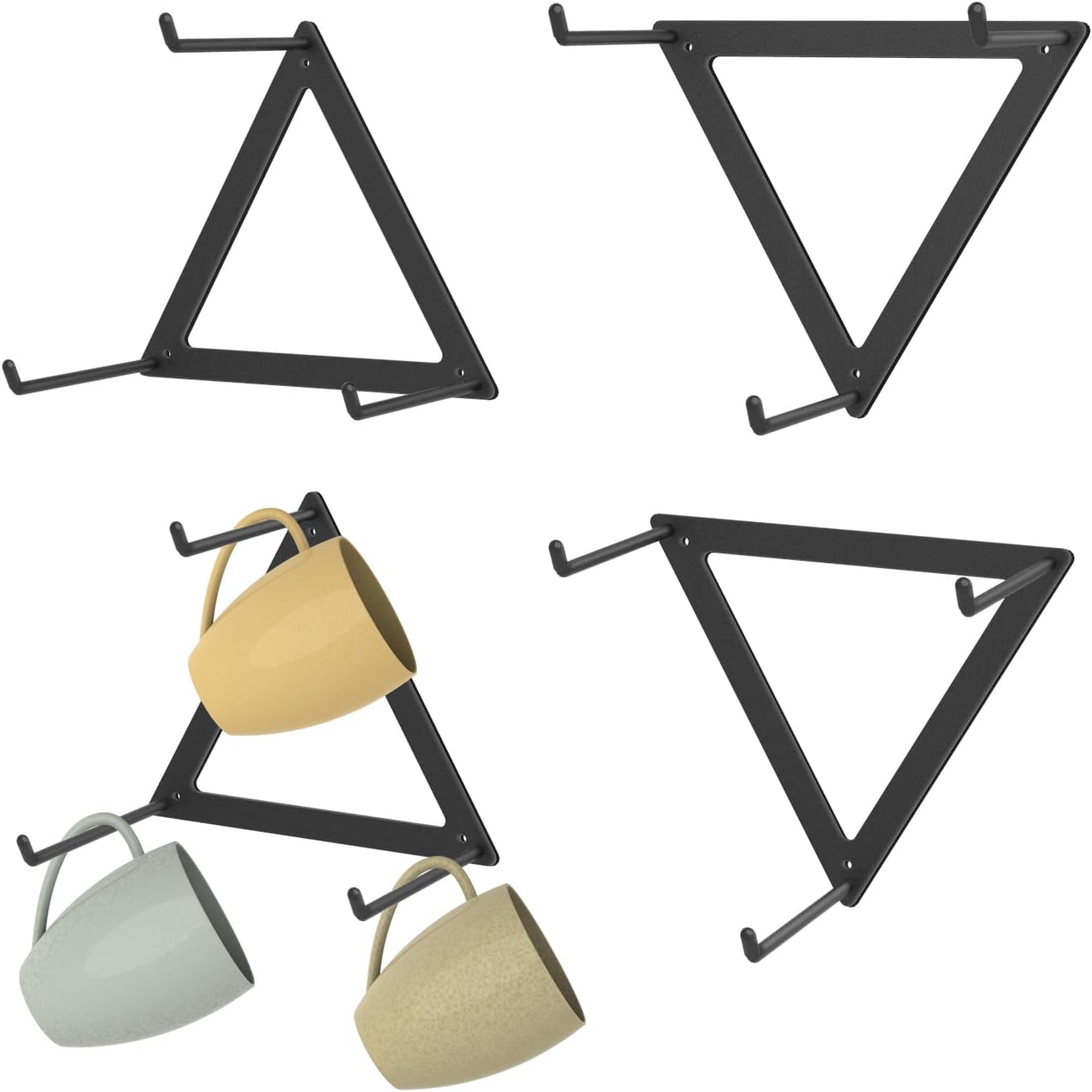 OYEFLY 4 Pcs Metal Triangular Coffee Mug Holder,Mug Organizer (Black) чёрный