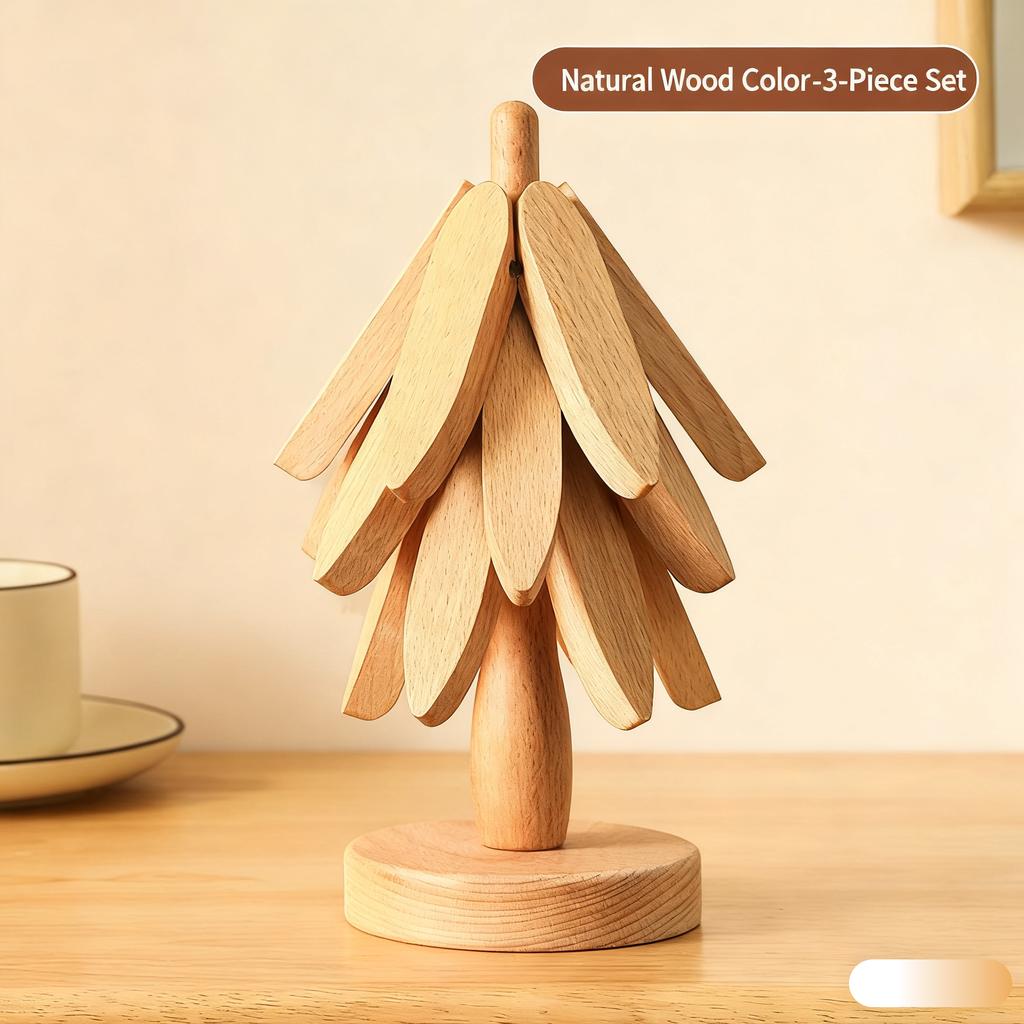 Bamboo Tree-Shaped Trivet Modern Minimalist Heat-Resistant Mat Multi-Piece Set Kitchen Gadget for Dining Table & Cookware