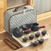 Black pottery Kung Fu tea set, cheap ceramic side handle pot with tea tray, portable complete set of business gifts