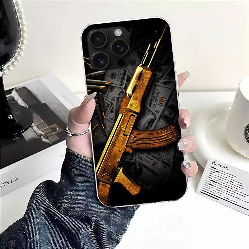 Gun Bullets AK47 Handgun Soft Phone Case For IPhone 11 17 Air 16E 16 Pro Max 15 + 14 Plus 13 Mini 12 Apple 7 SE 8 Fundas Coque 1