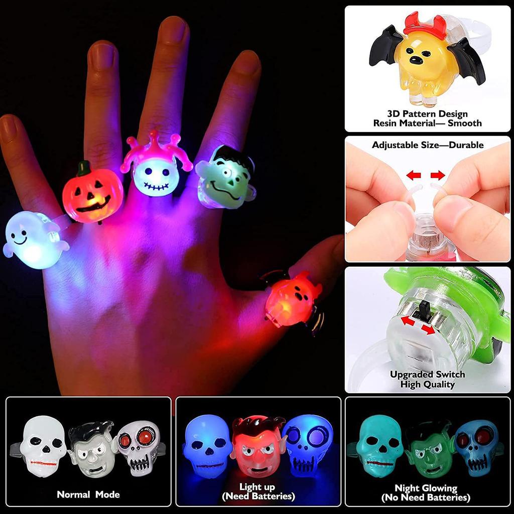 Halloween Kids Adjustable Rings LED Lights For Children's Toys, Halloween Party Gifts Portable Flashing Lights