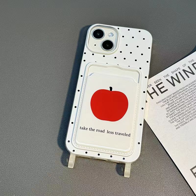 

Cartoon Polka Dot Red Apple 16promax Phone Case IPhone15 Protective Case 14 New Style 13 Lanyard 12 Simple Apple 15PROMAX