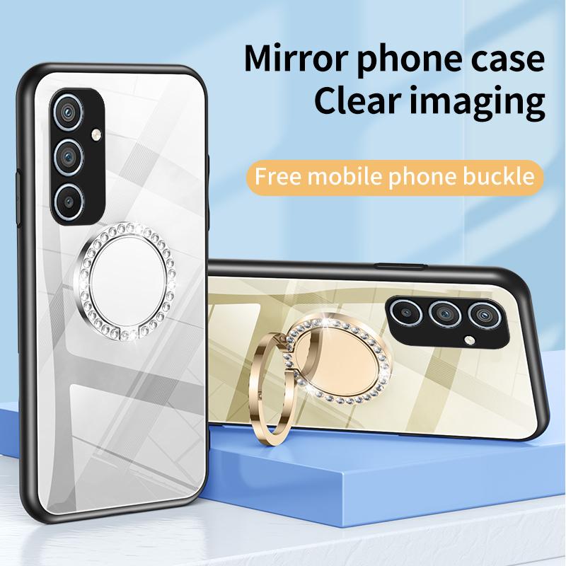 

For Samsung Galaxy A54 5G Makeup Mirror Case Kickstand TPU+PC Anti-Scratch Phone Cover Silver