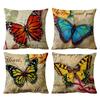 Butterfly Linen Throw Pillow Cover, Home Sofa Headboard Office Lumbar Support Pillow Cover
