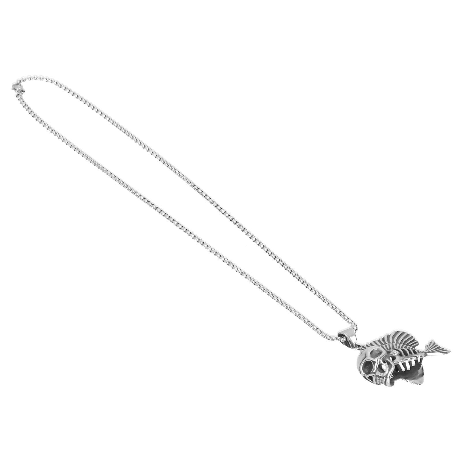 Skull Fish Pattern Pendant Necklace Men Personality Stainless Steel Sweater Necklace