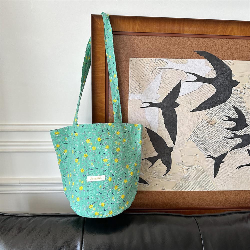 

Новая сумка-ведро из цветочного холста, женская, простая, вместительная, сумка через плечо, сумка-мессенджер для покупок