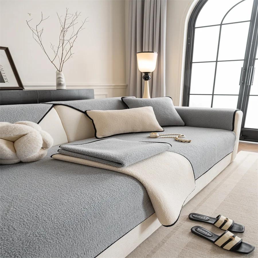 2025 New Cashmere Sofa Cushion Winter Thickened Plush Cushion Non-slip Sofa Cover Cover Cloth