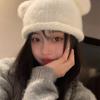 Fluffy Bear Ear Woolen Hat Soft Brimless Beanie Cap Fashion Knitted Pullover Hat  Winter